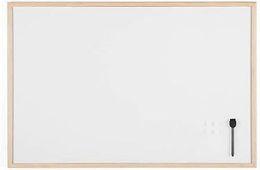 Bi-Office Lavagna Magnetica Bianca Basic Con Cornice In Legno, Superficie Speciale Cancellabile A Secco, 900 x 600 mm